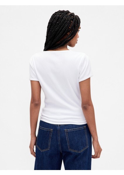 Kadın Beyaz Modern Fitilli Crop T-Shirt indirimleri