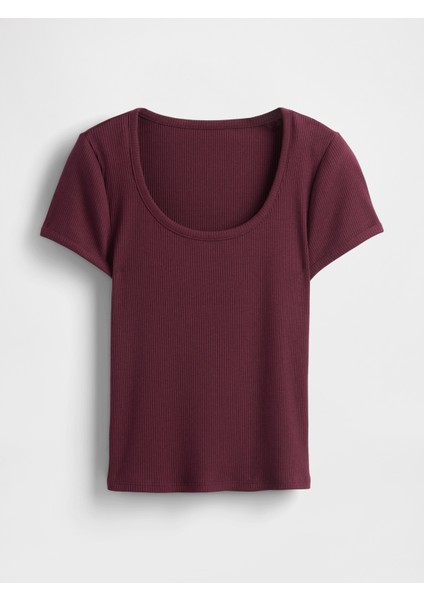 Kadın Bordo Modern Fitilli Crop T-Shirt fiyatları