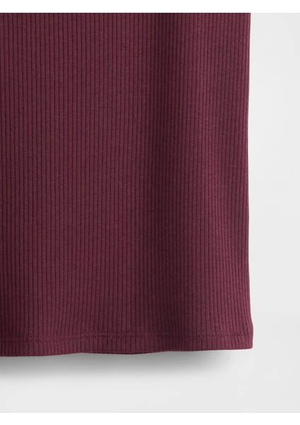 Kadın Bordo Modern Fitilli Crop T-Shirt modelleri