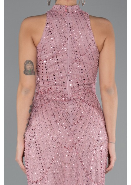 Halter Yaka Uzun Boncuklu Büyük Beden Abiye ABU5063 fırsatları