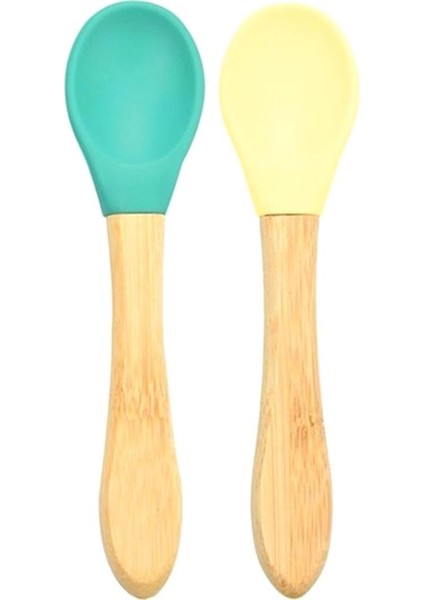 Bambu Saplı Silikon Mama Kaşığı 2li Yeşil Sarı