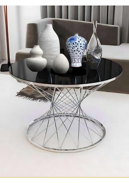 Kayzer Zigon Orta Sehpa Gümüş Ayak Siyah Cam