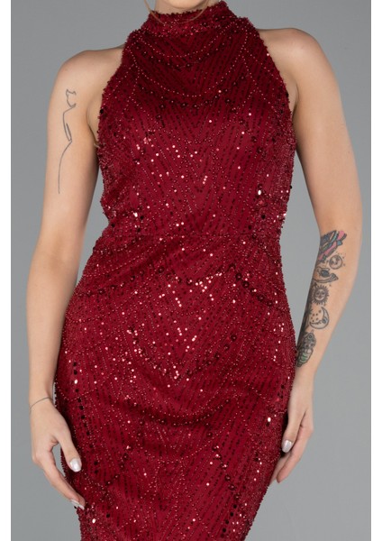 Halter Yaka Boncuklu Uzun Balık Abiye ABU4791 modelleri