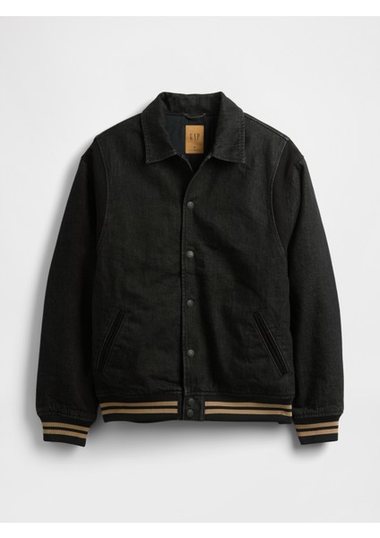 Erkek Siyah Oversized Varsity Denim Ceket fiyatları