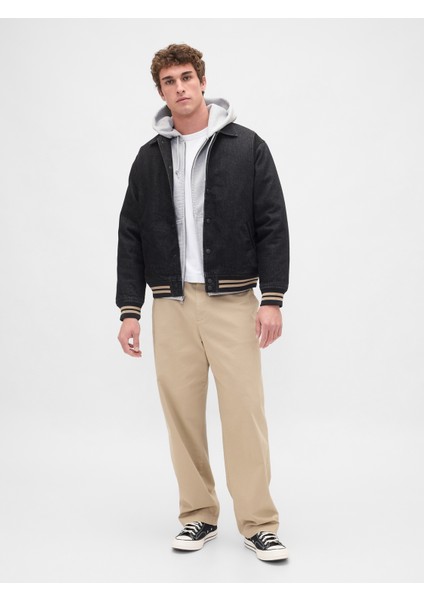 Erkek Siyah Oversized Varsity Denim Ceket indirimleri