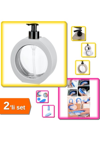 Banyo+Mutfak Sıvı Sabunluk ve Bükülebilir Fırça+2'li SET+Z6A7B8