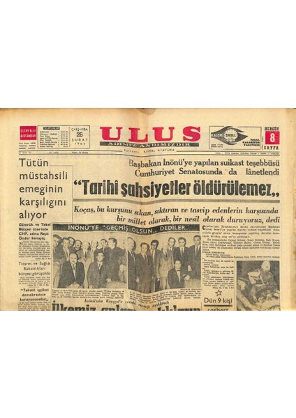 Ulus Gazetesi 26 Şubat 1964 - Sebebi Bilinmeyen Bir Fekede 26 Kişiyi Öldürdü GZ91055