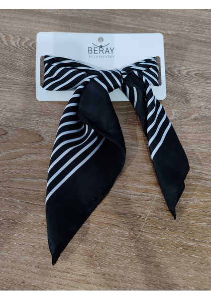 Beray 70*70 cm Desenli Saten Fular Siyah Çizgili