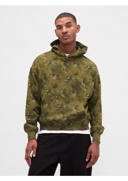 Erkek Yeşil Heavyweight Oversized Kapüşonlu Sweatshirt