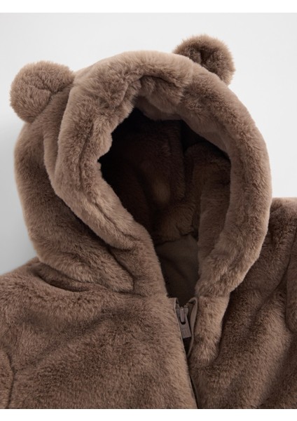 Bebek Kahverengi Suni Kürk Ayı Kapüşonlu Tulum fiyatları