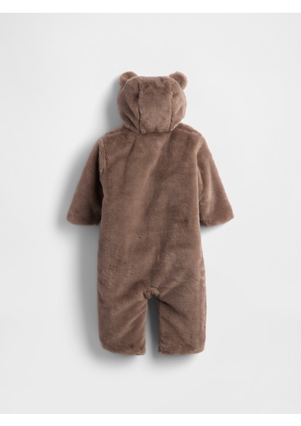 Bebek Kahverengi Suni Kürk Ayı Kapüşonlu Tulum modelleri