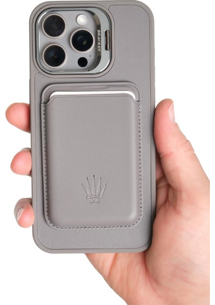 Primecase Iphone 15 Pro Gri Manyetik Özellikli Standlı Deri Kılıf+Kartlık modelleri