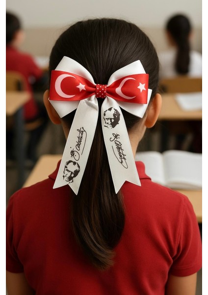 Atatürk Imzalı-Kırmızı Beyaz Saç Tokası-Ayyıldızlı TOKA-29EKIM-23NISAN-OKUL Gösterisi