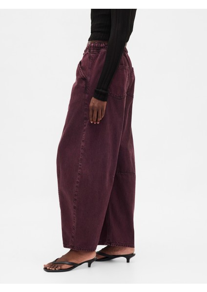 Kadın Bordo Mid Rise Ultrasoft Easy Horseshoe Jean Pantolon