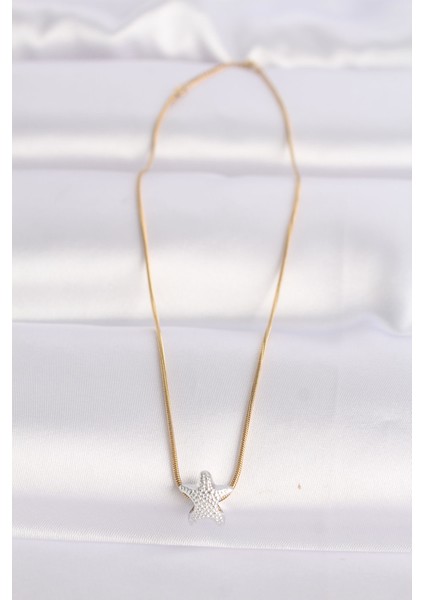 316L Çelik Zincir Altın Renk Zincirli Gümüş Renk Deniz Yıldızı Tasarımlı Kolye - Lisinya modelleri