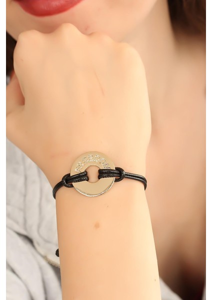 Freedom (Özgür) Siyah Deri Ipli Unisex Mood Bileklik - Lisinya