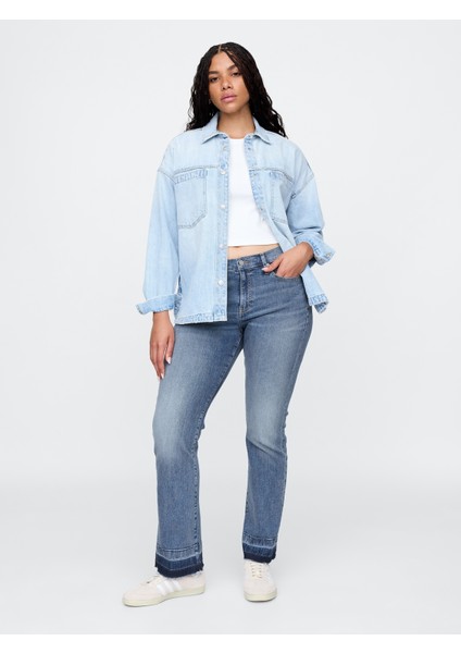 Kadın Açık Mavi Mid Rise Universal Baby Boot Jean Pantolon fırsatları