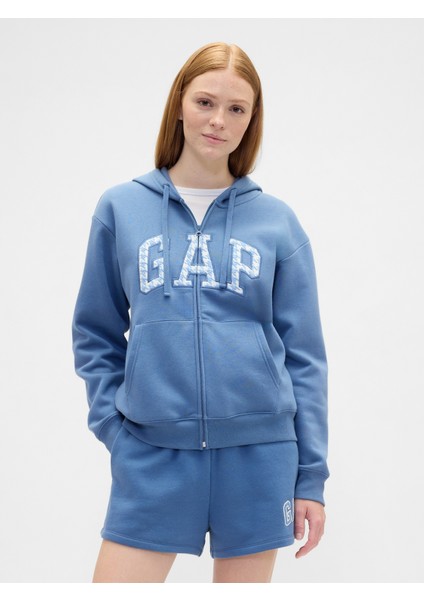 Kadın Açık Mavi Gap Logo Fleece Fermuarlı Sweatshirt