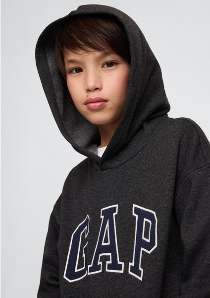 Erkek Çocuk Koyu Gri Relaxed Gap Logo Kapüşonlu Sweatshirt fiyatları