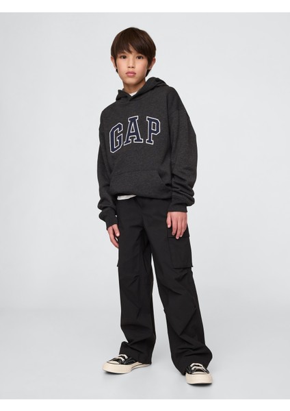 Erkek Çocuk Koyu Gri Relaxed Gap Logo Kapüşonlu Sweatshirt modelleri