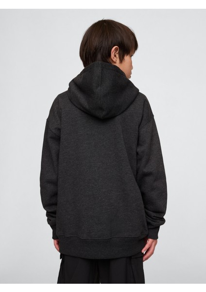 Erkek Çocuk Koyu Gri Relaxed Gap Logo Kapüşonlu Sweatshirt fırsatları