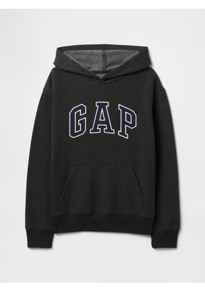 Erkek Çocuk Koyu Gri Relaxed Gap Logo Kapüşonlu Sweatshirt indirimleri