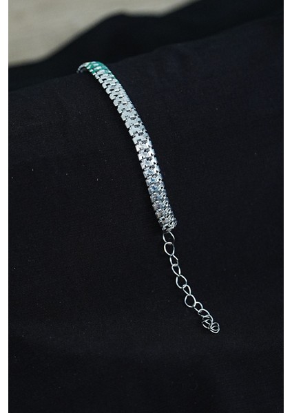 Unisex Tırtıl Model Gümüş Renk Künye Bileklik