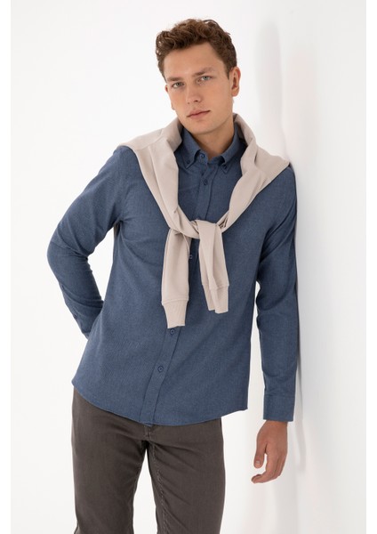 Erkek Açık Lacivert Gömlek Desenli 50308584-VR059