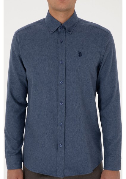 Erkek Açık Lacivert Gömlek Desenli 50308584-VR059