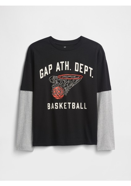 Erkek Çocuk Siyah Relaxed Grafik Baskılı T-Shirt