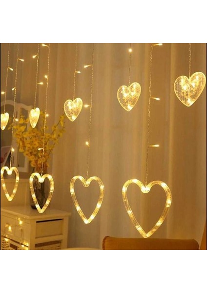 Kalp Dekorlu Animasyonlu Perde LED Işık 3 Metre - Lisinya