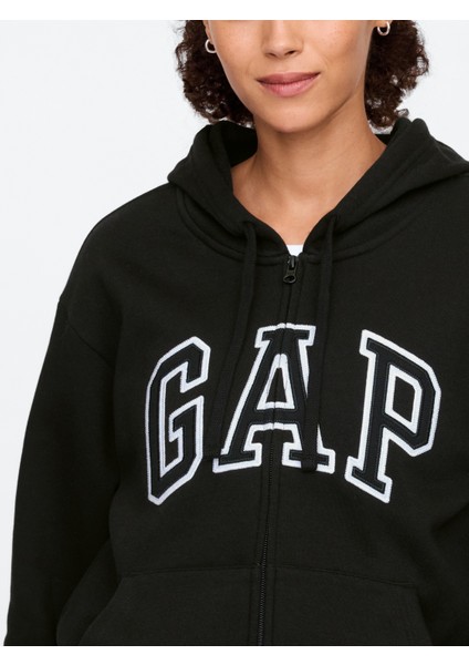 Kadın Siyah Gap Logo Fleece Fermuarlı Sweatshirt modelleri