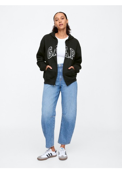 Kadın Siyah Gap Logo Fleece Fermuarlı Sweatshirt fırsatları