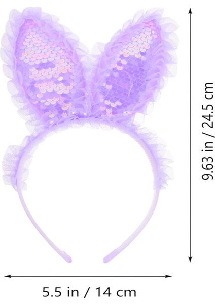 Kenarları Dantelli Mor Pullu Payetli LED Işıklı Tavşan Kulak Taç 23X19 cm - Lisinya indirimleri