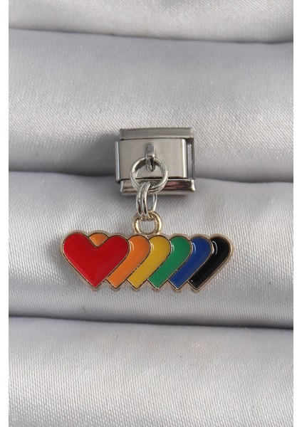 316L Çelik Gümüş Renk Renkli Sallantı Kalp Model Nomination Charm - Lisinya