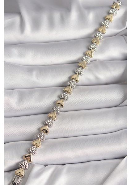 Pirinç Mix Renk Zirkon Taşlı Kalp Model Vıp Seri Kadın Bileklik - Lisinya fiyatları