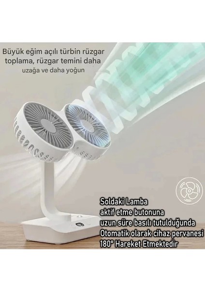 Masaüstü Dijital Ekranlı Çift Fanlı LED Işıklı Soğutucu Fan Ev Ofis Şarjlı Vantilatör - Lisinya fiyatları