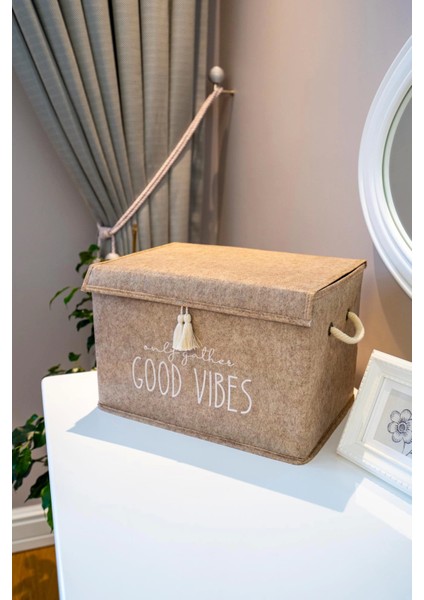 Kapaklı Püskül Detaylı Düzenleyici Çok Amaçlı Organizer Keçe Sepet (Mini) - 03495 ( Lisinya )