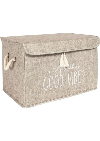 Kapaklı Püskül Detaylı Düzenleyici Çok Amaçlı Organizer Keçe Sepet (Mini) - 03495 ( Lisinya )