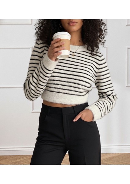 Kadın Uzun Kollu Balıkçı Yaka Crop Triko Bluz