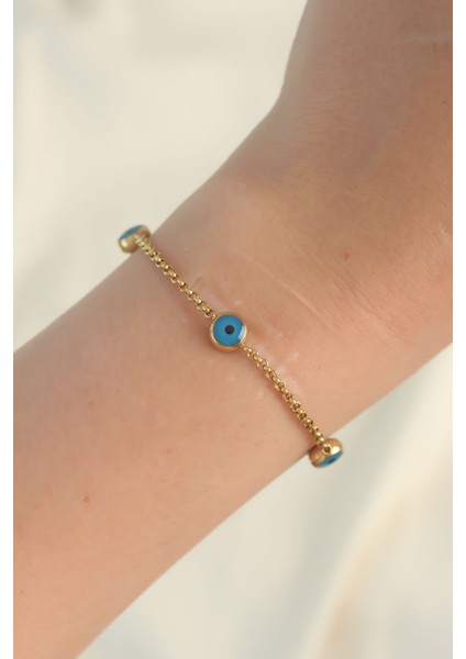 316L Çelik Gold Renk Nazar Boncuk Tasarımlı Bileklik - Lisinya fiyatları