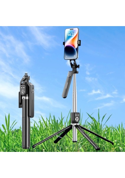 Kumandalı 360 Derece Dönebilen Cep Telefonu ve Kamera Tripodu 2.2m Uzayabilen Selfie Çubuğu ( Lisinya )