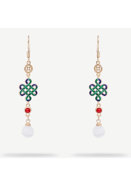 Doğal Taş Detaylı Uzun Küpe