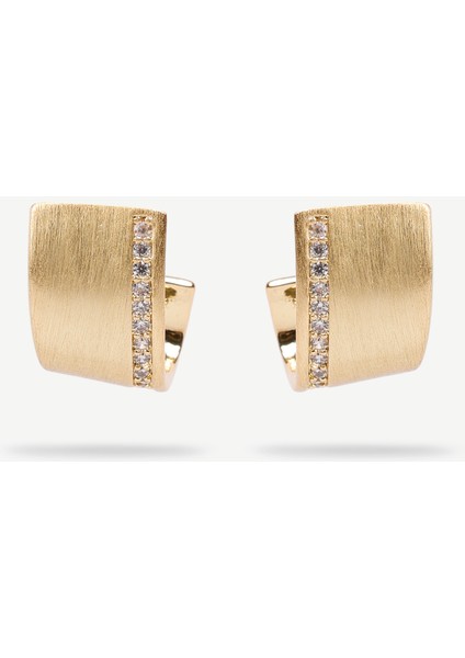 Cam Taş Detaylı Gold Küpe