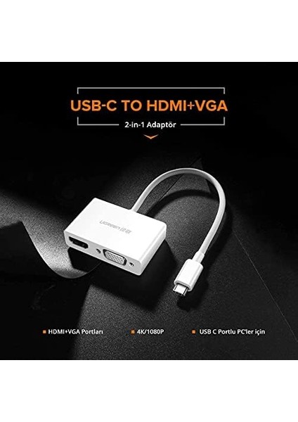 Type-C To Hdmı-Vga Dönüştürücü Adaptör Beyaz modelleri