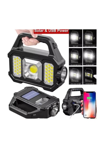 P-880A Solar Powerbanklı Şarjlı Taşınabilir Güçlü Fener - Lisinya