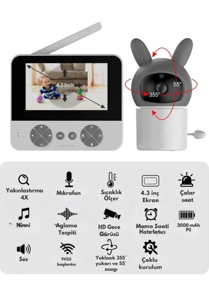 Bebek Kamerası Kumandalı Monitörlü Karşılıklı Konuşma Özellikli , Hatırlatıcılı Ip Bebek Kamerası - Lisinya modelleri