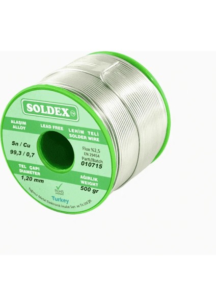 Sn: 99.3 - Cu: 0.7 - 500 Gr, 1 mm - Kurşunsuz, Gümüşsüz Lehim Teli ( Lisinya )