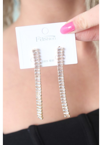 Gold Renk Zirkon Taşlı Kadın Küpe - Lisinya fiyatları