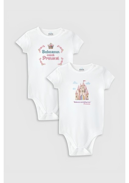 Organik %100 Pamuk Babasının Prensesi 2'li Bebek Body Set Badi Çıtçıtlı Zıbın Ikili 5803-5804
